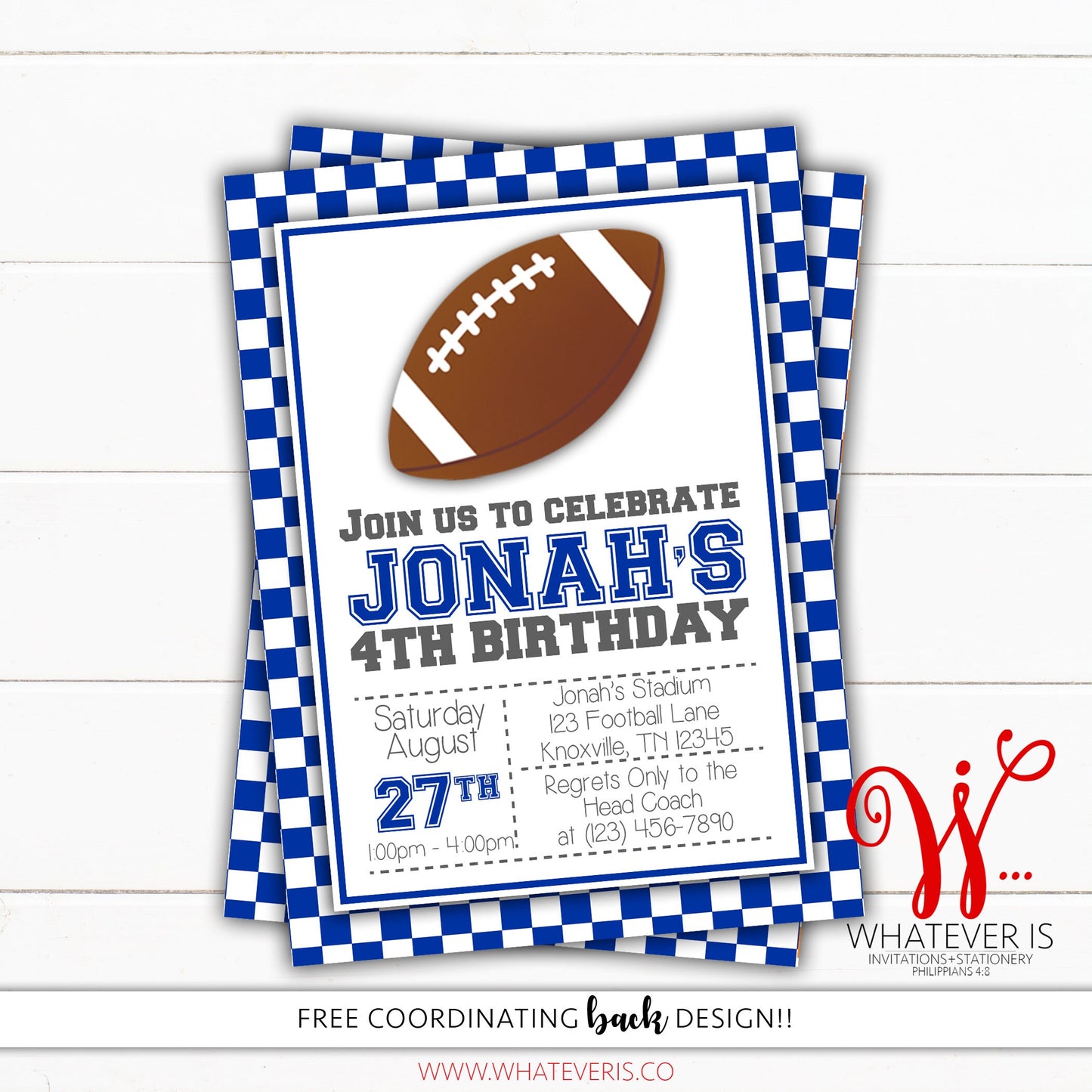 Kentucky Blue Football Birthday Invitation | Football Birthday Invitation | Boy Birthday Party Invitation | Blue & White | College Football