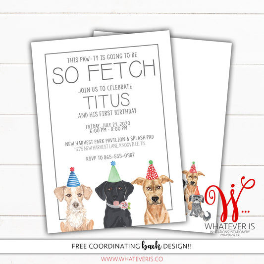 So Fetch Dog Birthday Invitation | Pawty Birthday Invitation | Dog Birthday Party Invite | Dog Birthday Invitation Boy | Dog Birthday Invite