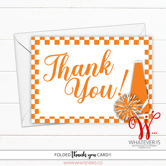 Cheerleading Baby Shower Thank You Cards | Orange and White Cheerleading | Girl Baby Shower Thank You Cards | Tennessee | Set of 12 Cards