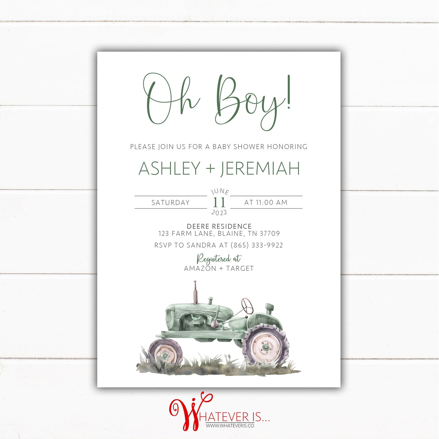 Green Tractor Baby Shower Invitation | Tractor Baby Shower | Tractor Invitation | Farm Baby Shower Invitation | Farm Baby | Book Request
