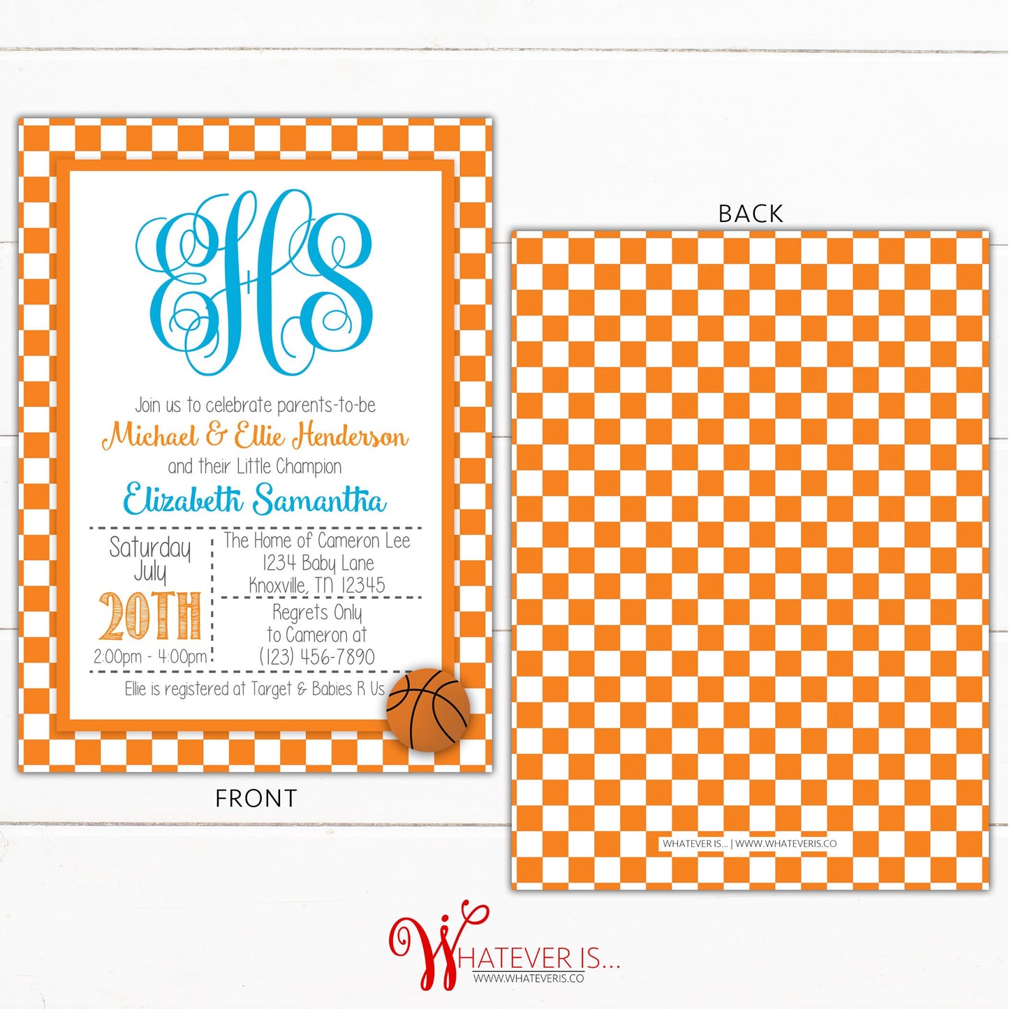Girl's Orange and White Basketball Baby Shower Invitation
