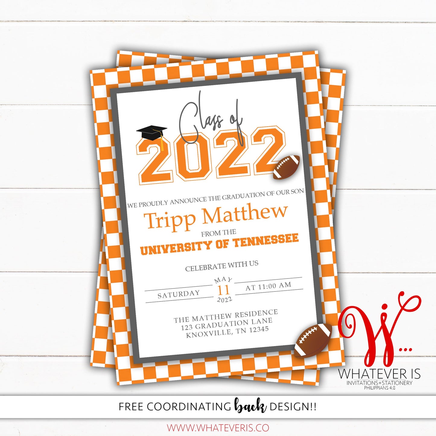 Football Graduation Party Invitation | Sport Graduation | College Football Graduation | Tennessee Graduation Party | Volunteers | Vols