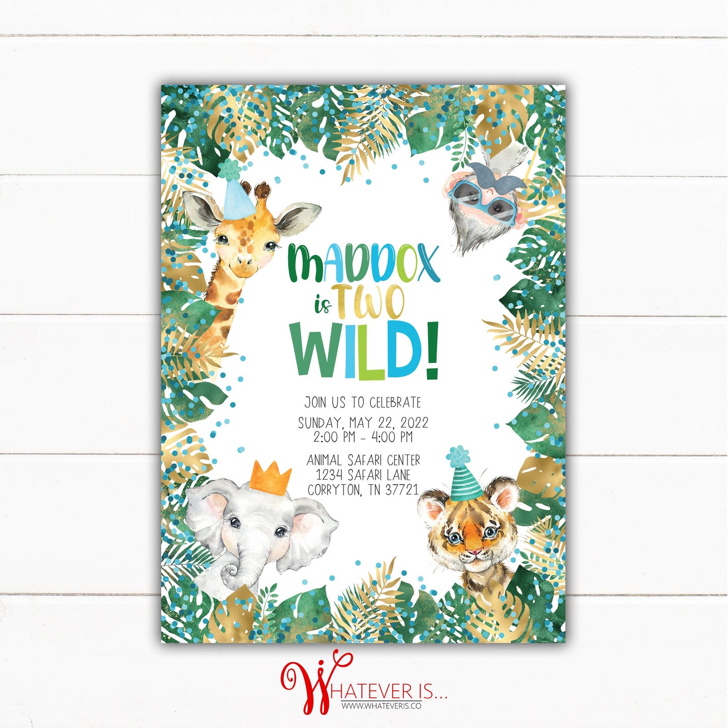 Born TWO be Wild Safari Birthday Invitation