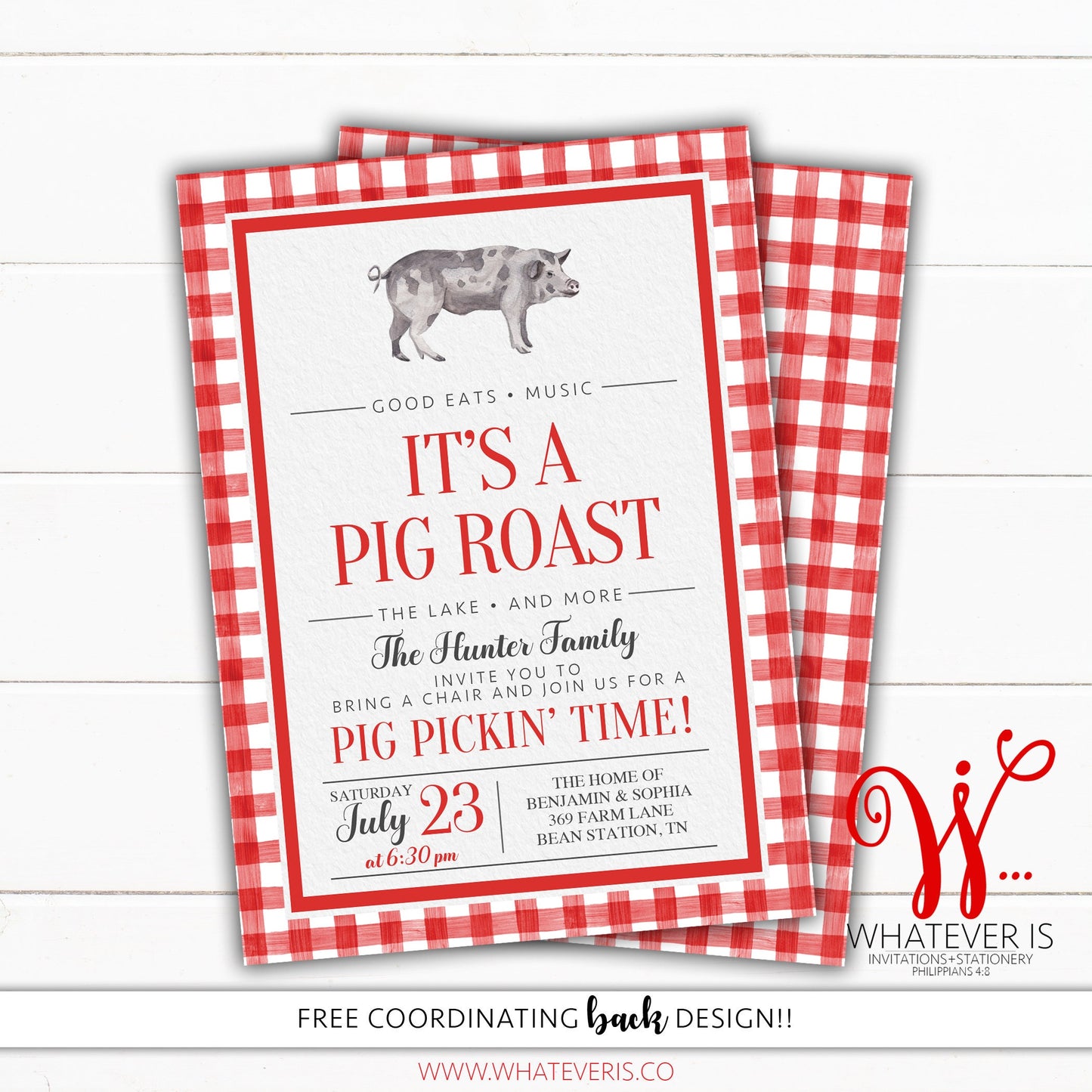 Pig Roast Invitation | Company Picnic Invitation | Family Picnic Invitation | Family Reunion Invitation | Summer Picnic Invitation | BBQ