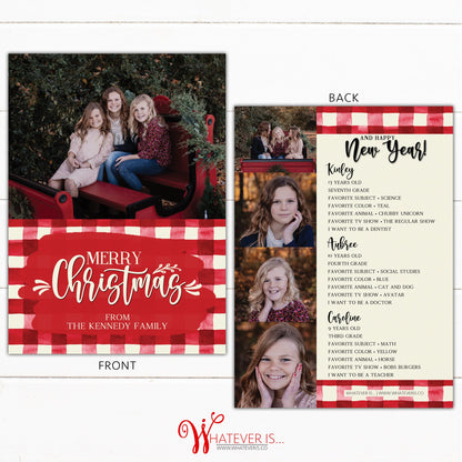 Red Gingham Kid's Favorite Thing Christmas Card