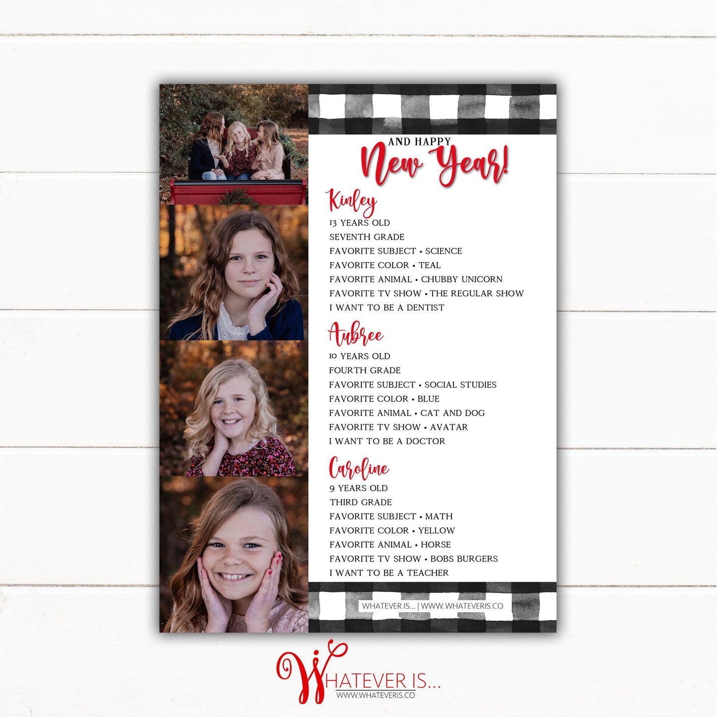Black Gingham Kids Favorite Things Christmas Photo Card