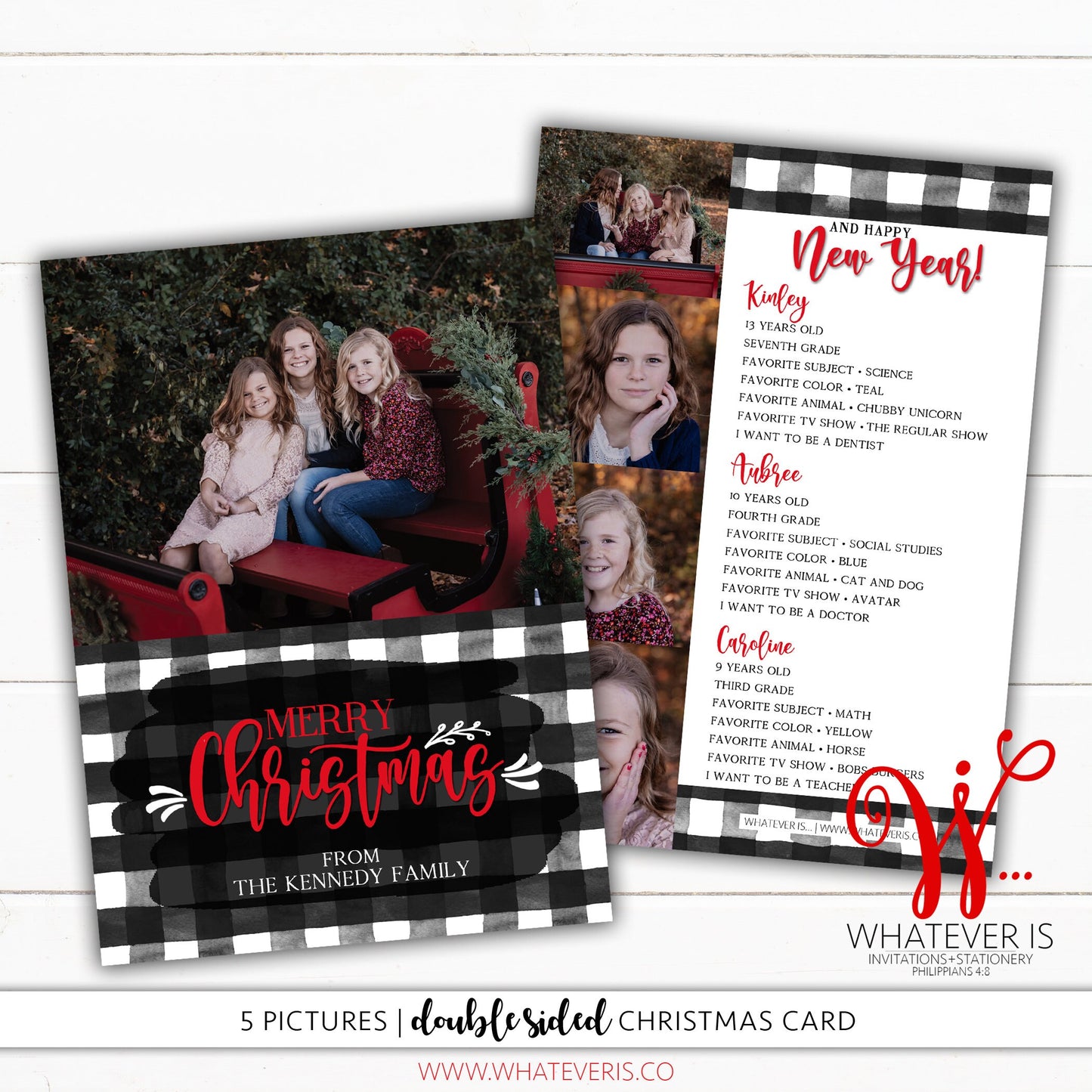 Black Gingham Kids Favorite Things Christmas Photo Card