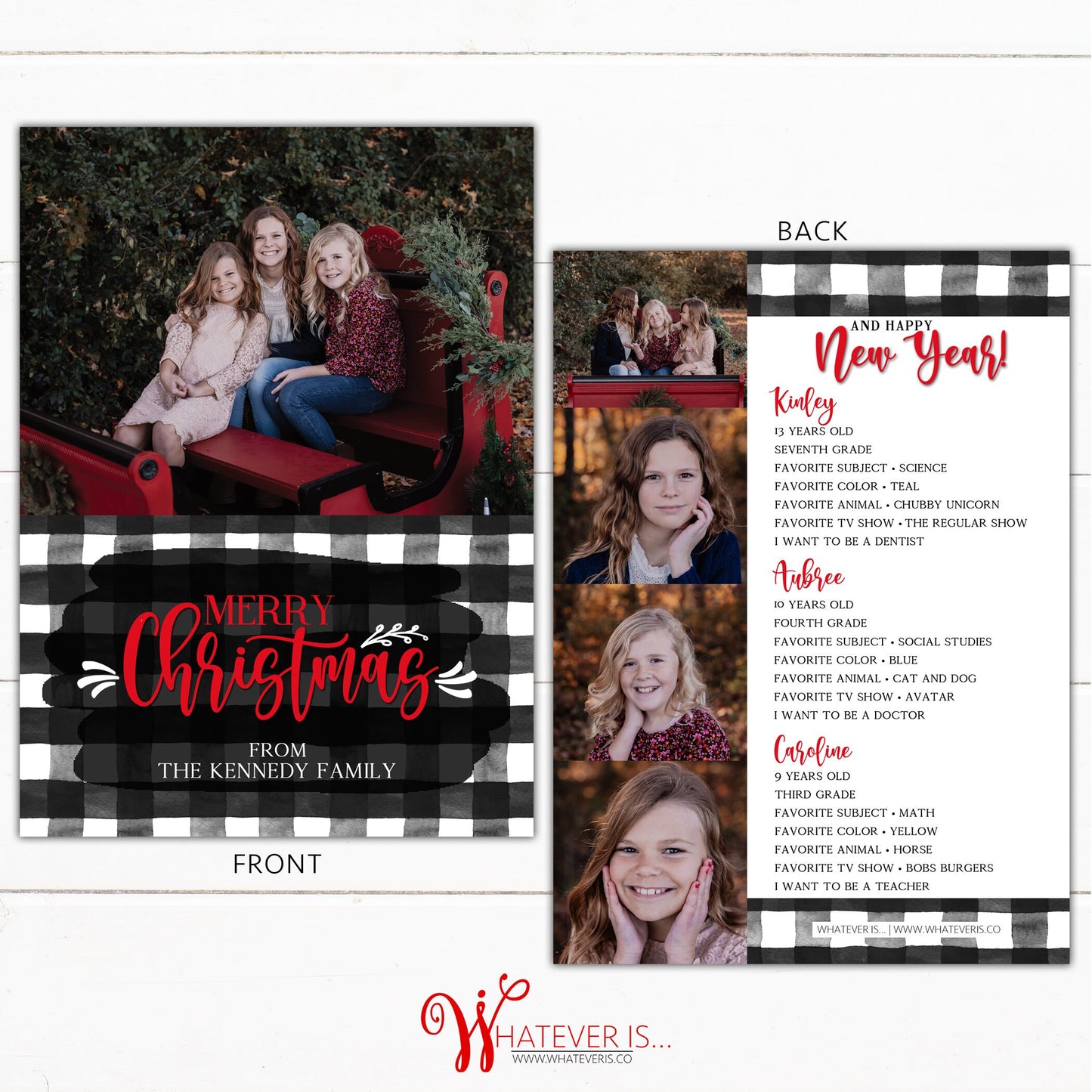Black Gingham Kids Favorite Things Christmas Photo Card