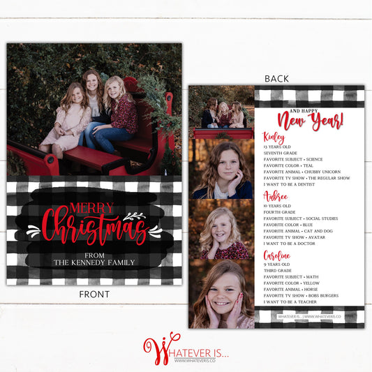 Black Gingham Kids Favorite Things Christmas Photo Card