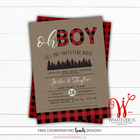 Let's Go on an Adventure Buffalo Plaid Baby Shower Invitation
