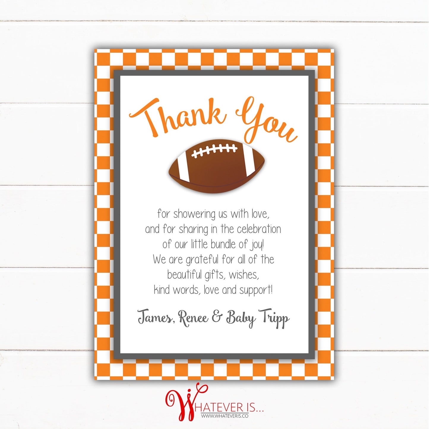 Football Baby Shower Thank You Cards | Orange and White Football | Boy Baby Shower Thank You Cards | Tennessee Football | Vols