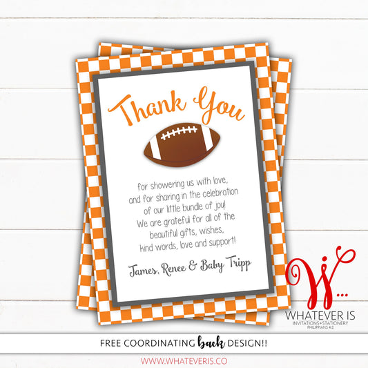 Football Baby Shower Thank You Cards | Orange and White Football | Boy Baby Shower Thank You Cards | Tennessee Football | Vols
