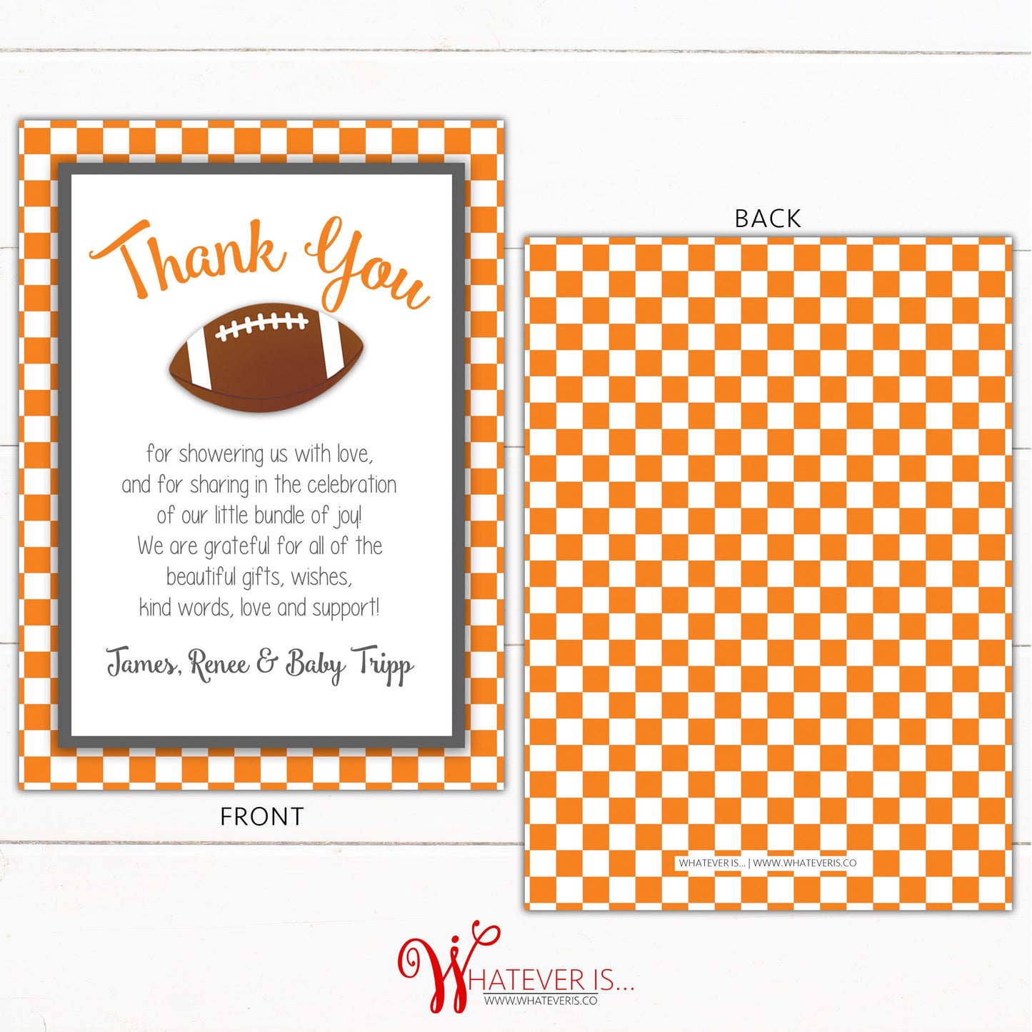 Football Baby Shower Thank You Cards | Orange and White Football | Boy Baby Shower Thank You Cards | Tennessee Football | Vols