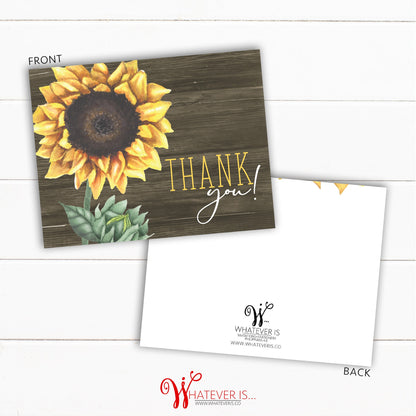Rustic Sunflower Thank You Card | Sunflower Thank You | Thinking You | Greeting Card | Baby Shower Thank You Card | Bridal | Set of 12 Cards