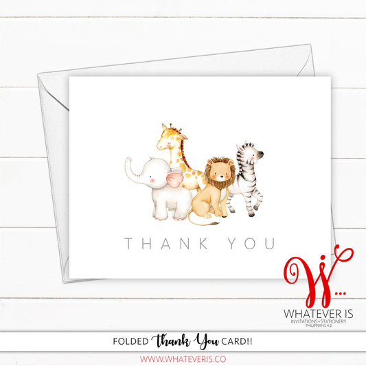 Safari Animal Thank You Card | Safari Theme Thank You | Thank You | Greeting Card | Baby Shower Thank You Card | Set of 12 Cards