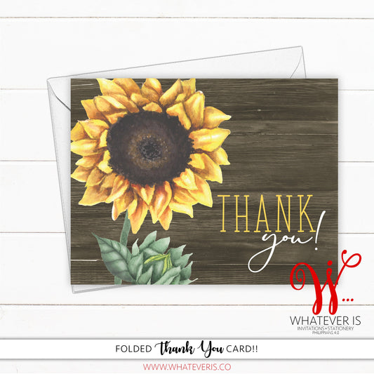 Rustic Sunflower Thank You Card | Sunflower Thank You | Thinking You | Greeting Card | Baby Shower Thank You Card | Bridal | Set of 12 Cards