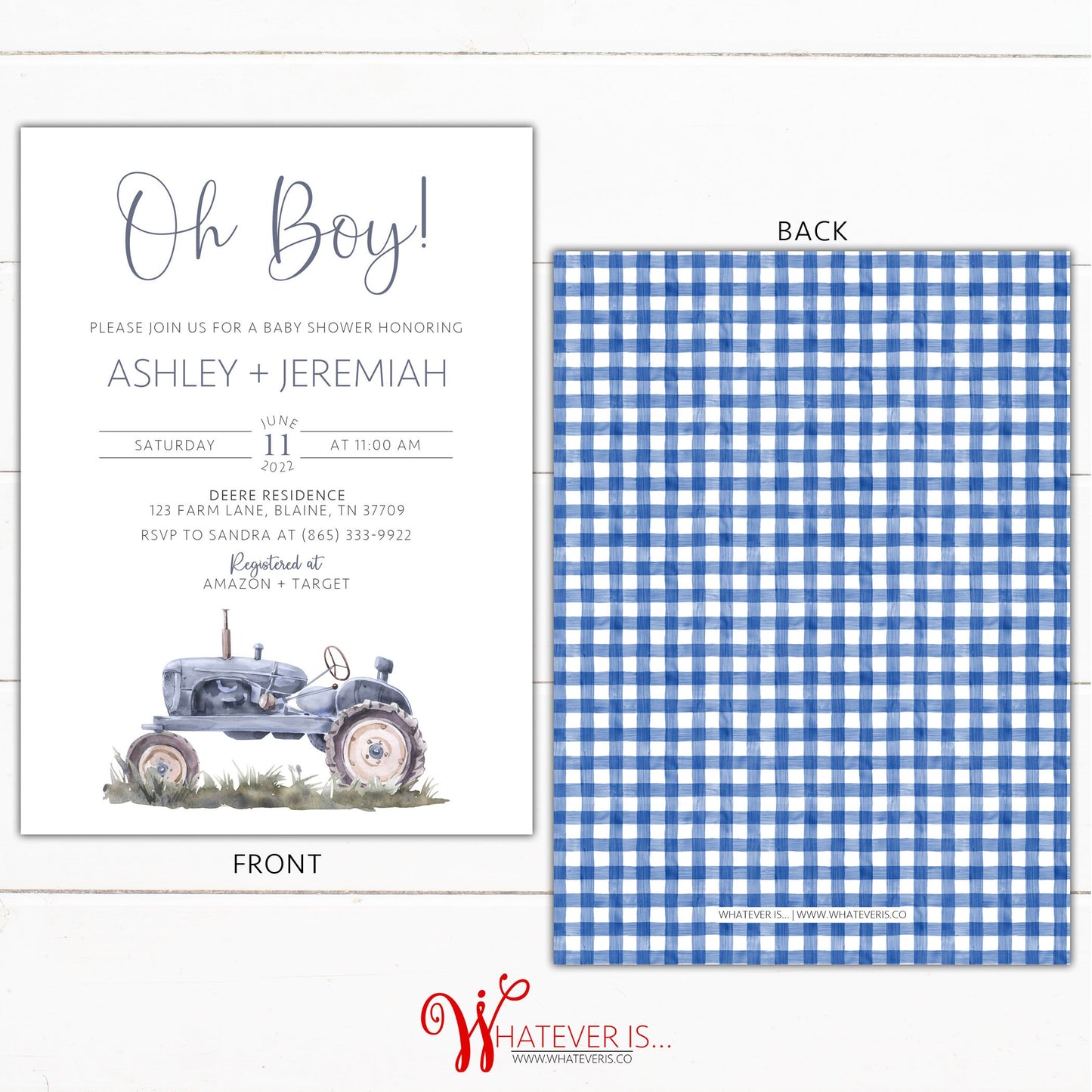 Blue Tractor Baby Shower Invitation