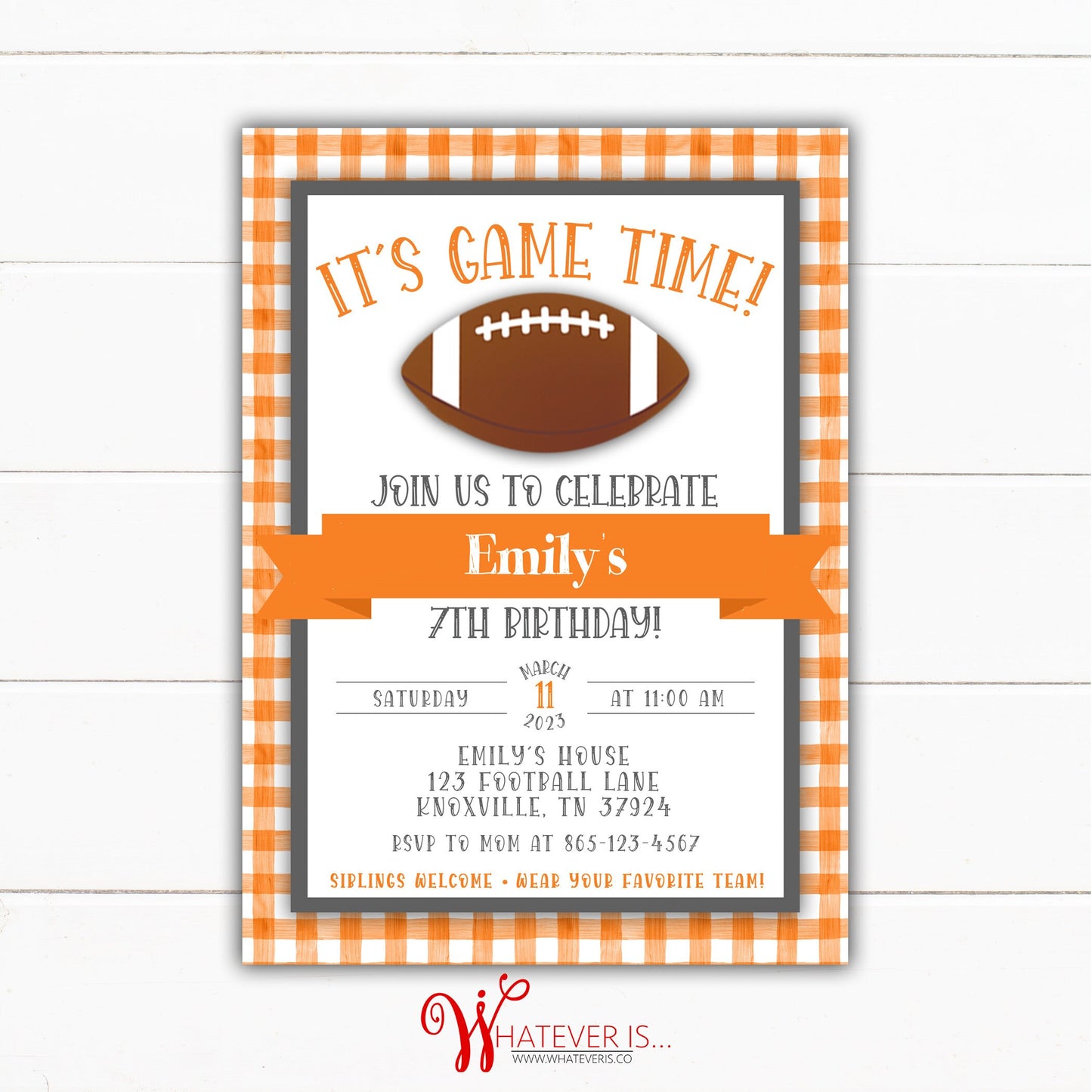 Orange and White Football Birthday Invitation