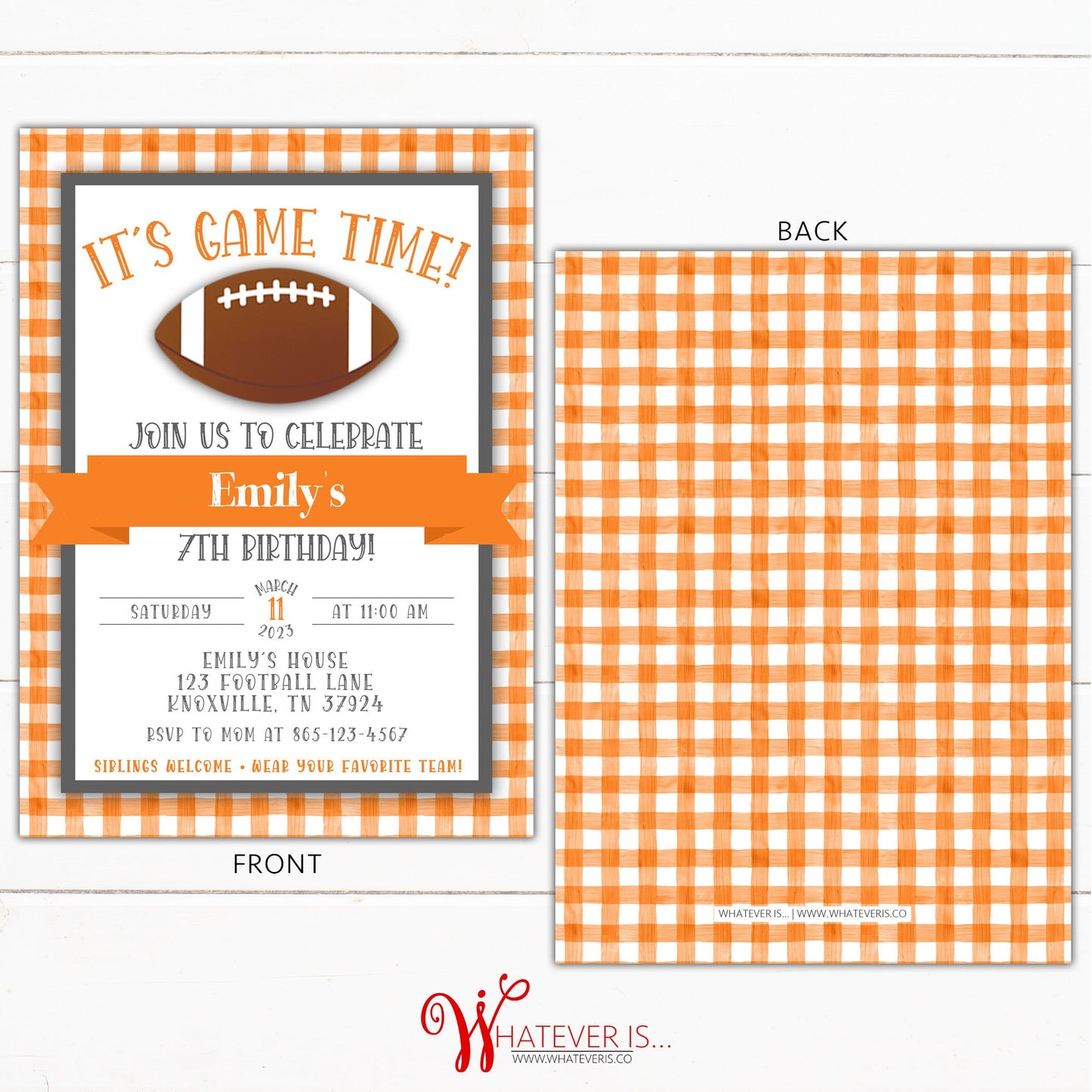 Orange and White Football Birthday Invitation