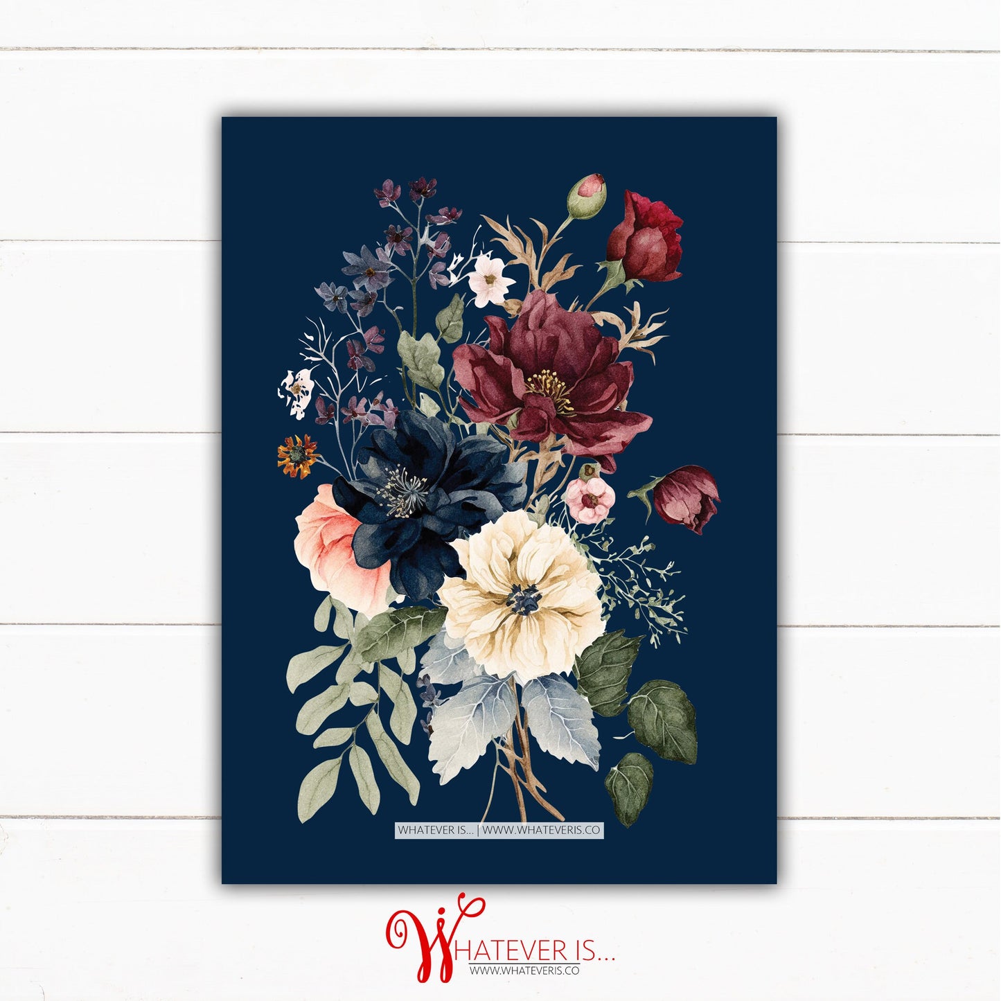 Rustic Wildflower Bridal Shower Invitations | Navy Floral Bridal Shower Invitation | Navy and Maroon Floral Bridal Shower | Bridal Brunch