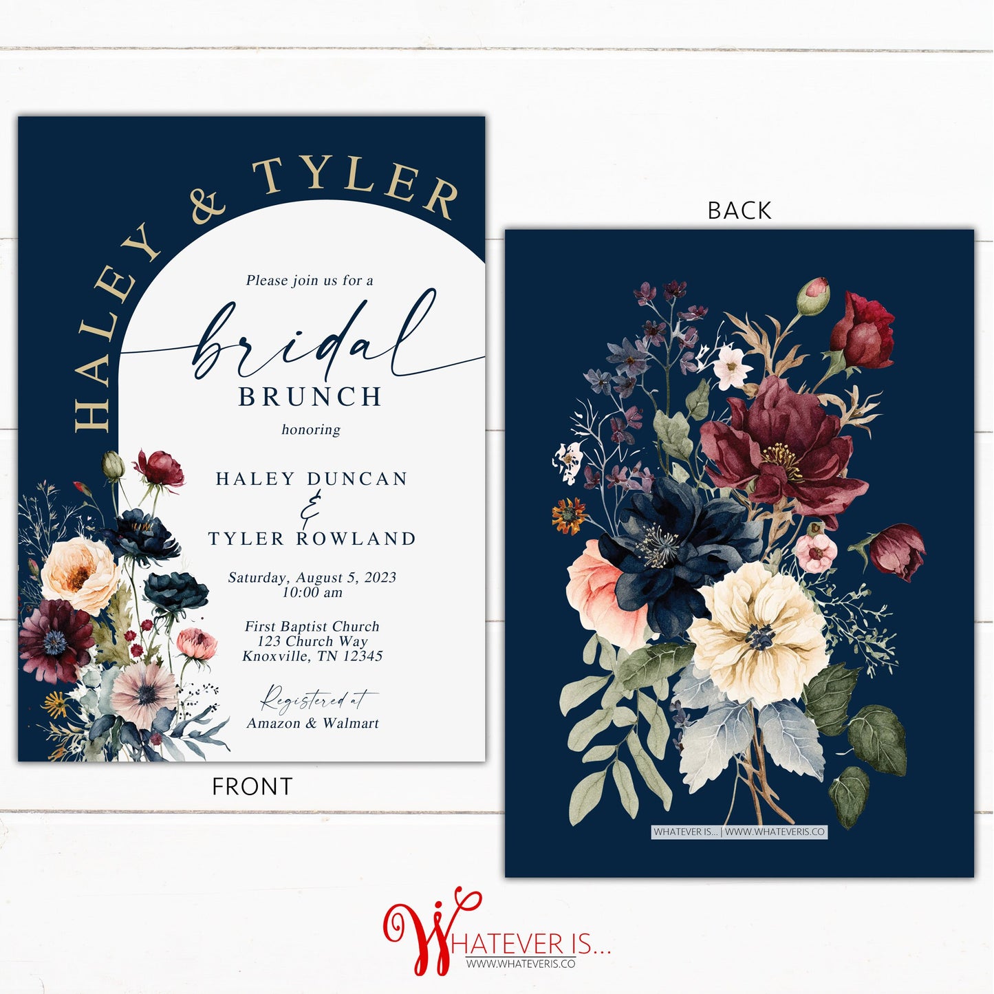 Rustic Wildflower Bridal Shower Invitations | Navy Floral Bridal Shower Invitation | Navy and Maroon Floral Bridal Shower | Bridal Brunch
