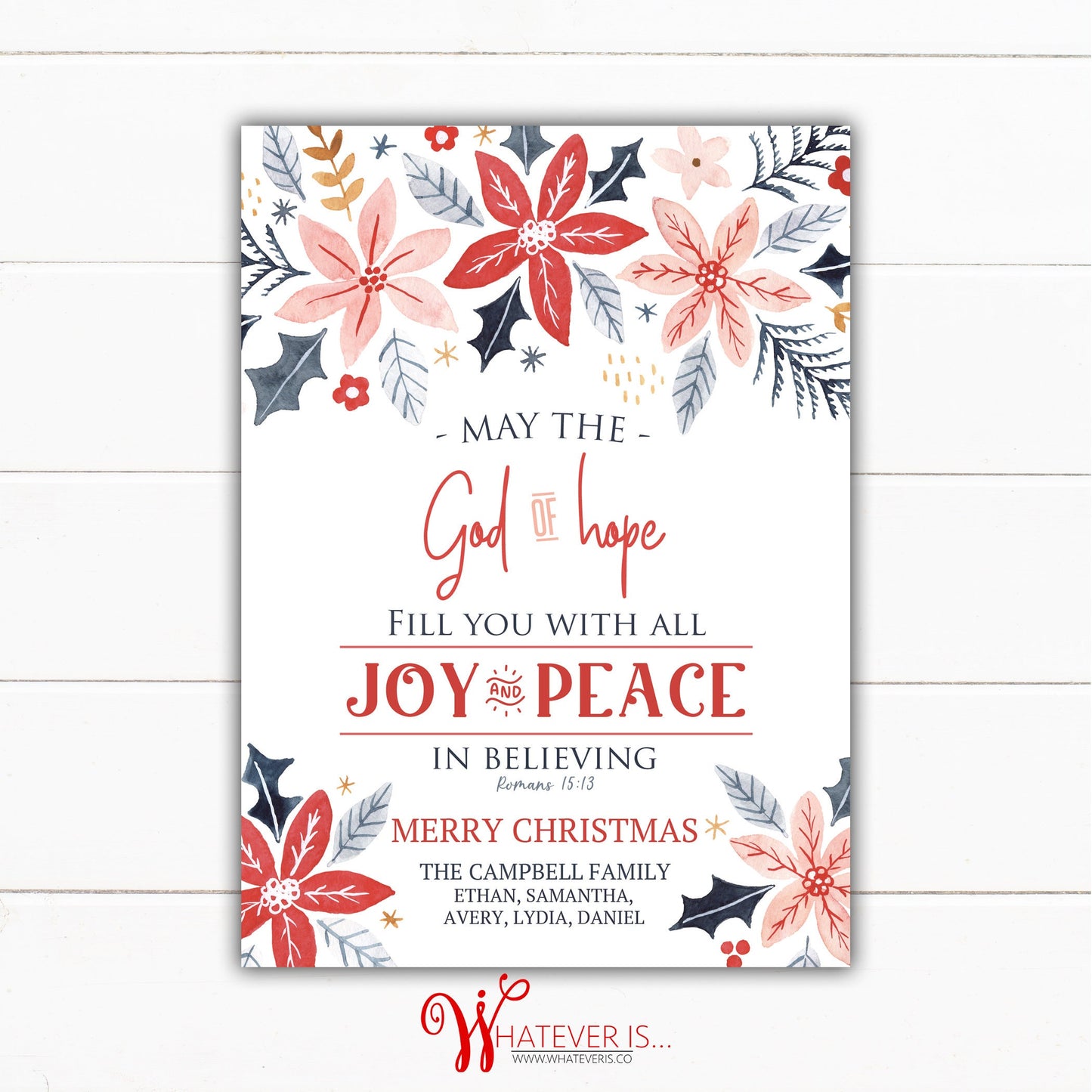 God of Hope Floral Romans 15:13 Christian Christmas Card