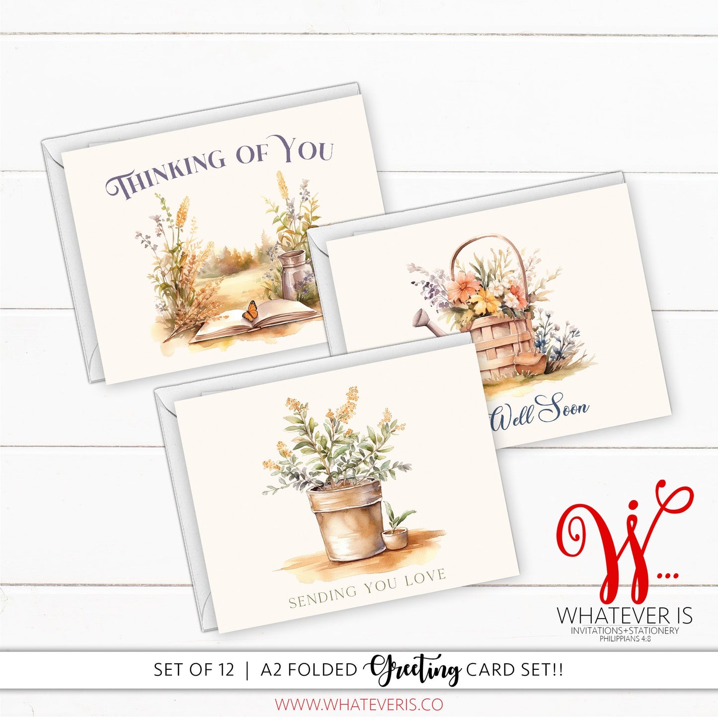 A2 Vintage Floral Sympathy Greeting Card Set (Set of 12 Cards)