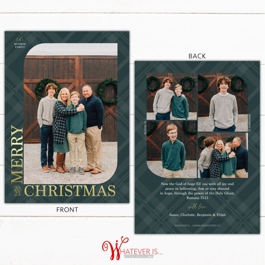 Green Plaid Family Picture Christmas Card