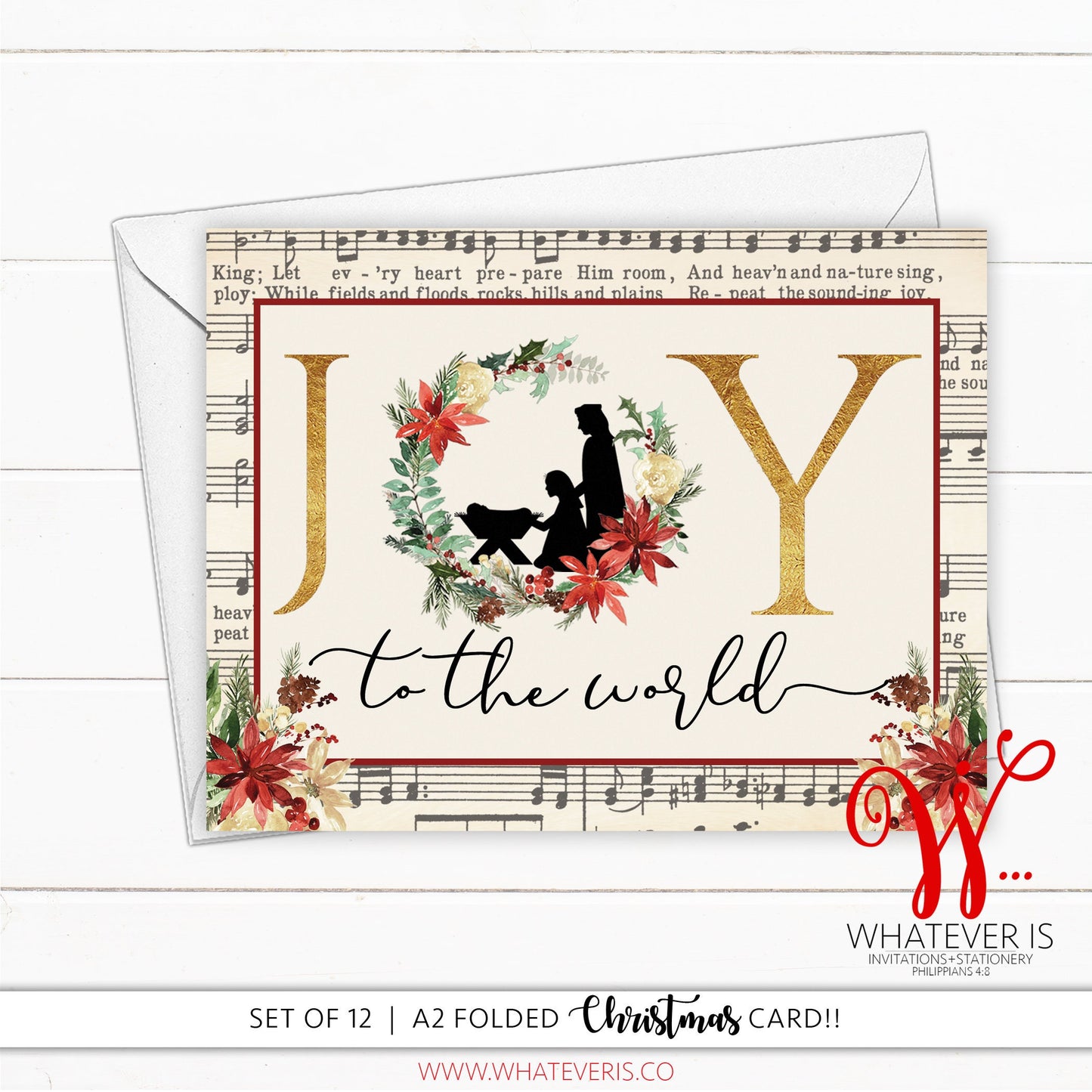 Joy to the World Music Folded Christmas Cards | Set of 12 Cards