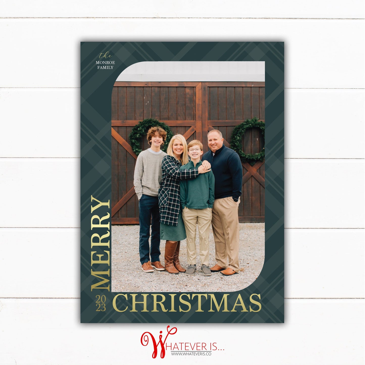 Green Plaid Family Picture Christmas Card