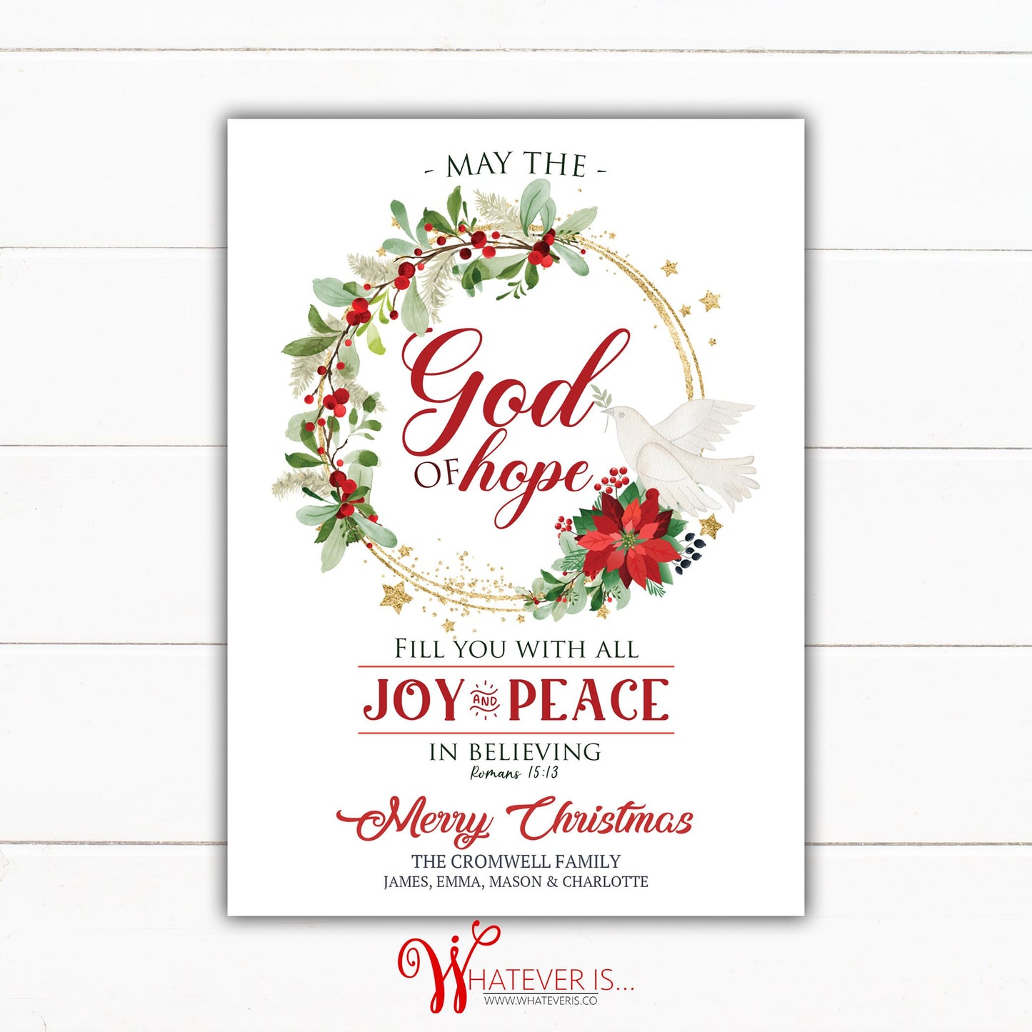 God of Hope Floral Romans 15:13 Christian Christmas Card