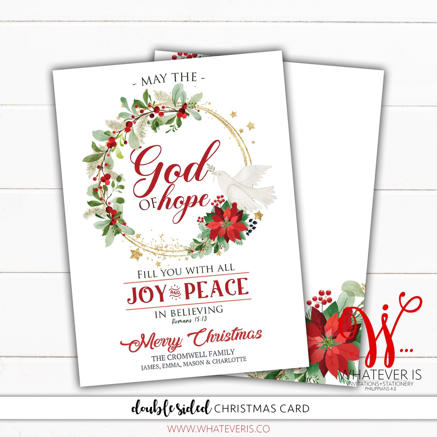 God of Hope Floral Romans 15:13 Christian Christmas Card