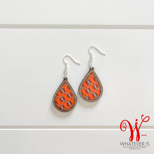 Teardrop Shape Tennessee Orange Football Earrings