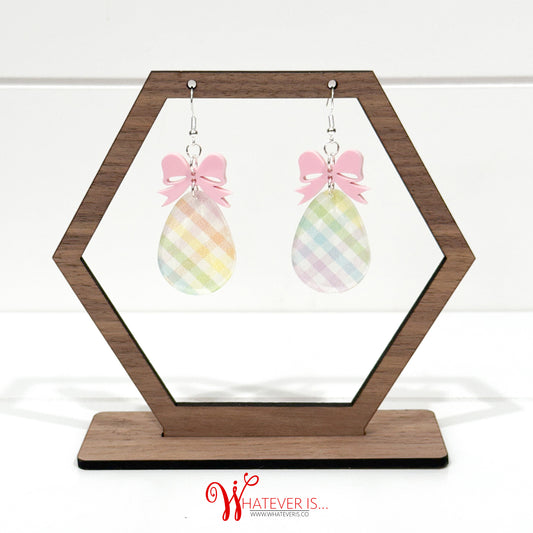 Easter Plaid Easter Egg with Bow Earrings