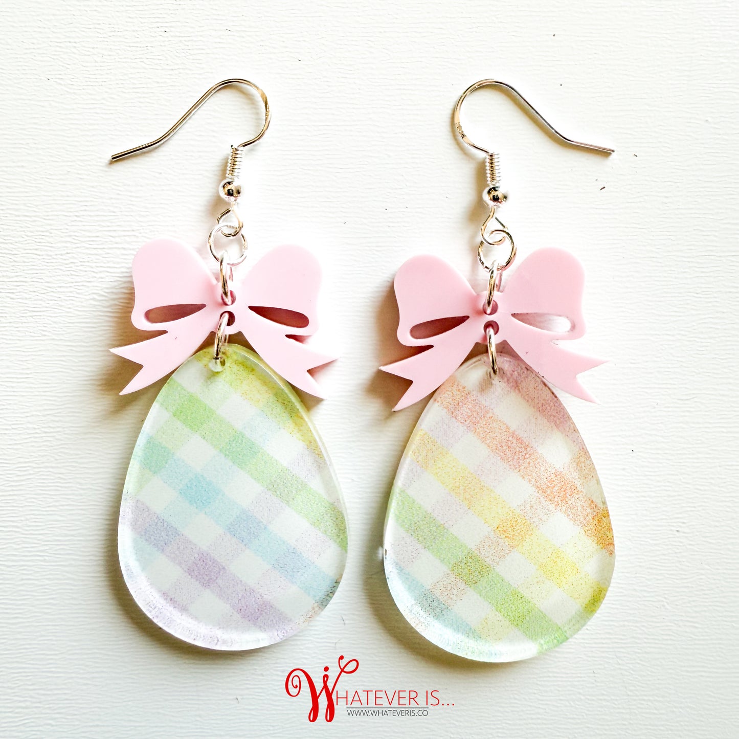 Easter Plaid Easter Egg with Bow Earrings