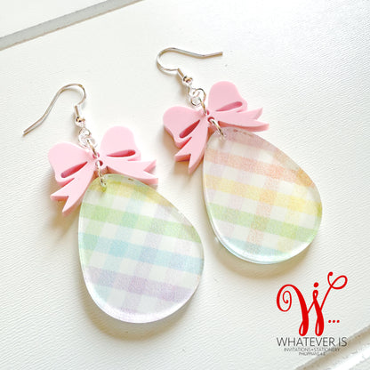 Easter Plaid Easter Egg with Bow Earrings