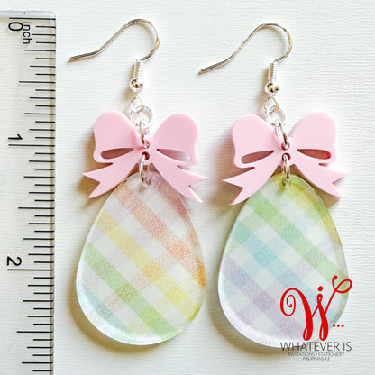 Easter Plaid Easter Egg with Bow Earrings