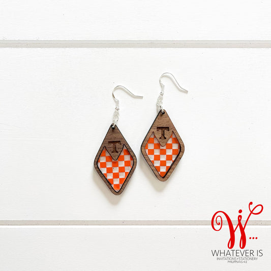 Diamond Shape Tennessee Orange Checkered Earrings