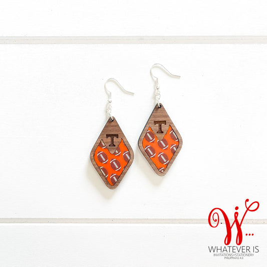 Diamond Shape Tennessee Orange Football Earrings