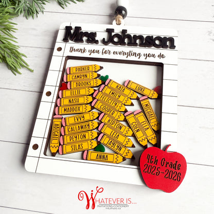 Personalized Paper and Pencil Teacher Shaker Ornament