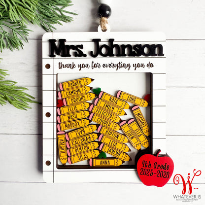 Personalized Paper and Pencil Teacher Shaker Ornament
