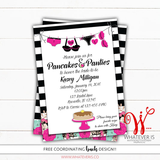 Pancakes and Panties Bridal Shower Invitation | Hot Pink Bridal Shower | Lingerie Invitation | Lingerie Bridal Shower Invitation | Pancakes