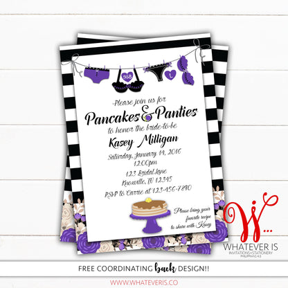 Pancakes and Panties Bridal Shower Lingerie Invitation | Purple Lingerie Bridal Shower | Pancakes and Panties | Floral Bridal Shower Invite