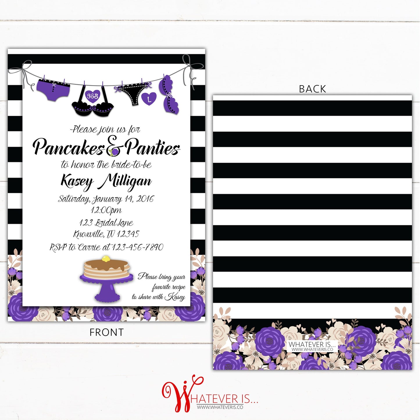 Pancakes and Panties Bridal Shower Lingerie Invitation | Purple Lingerie Bridal Shower | Pancakes and Panties | Floral Bridal Shower Invite