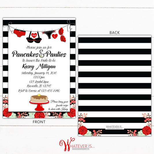 Pancakes and Panties Bridal Shower Lingerie Invitation | Red Lingerie Bridal Shower | Brunch Bridal Shower | Pancakes and Panties | Floral