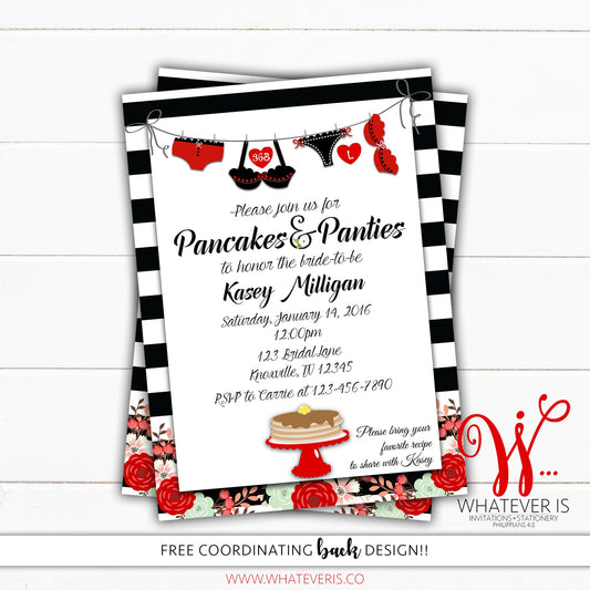 Pancakes and Panties Bridal Shower Lingerie Invitation | Red Lingerie Bridal Shower | Brunch Bridal Shower | Pancakes and Panties | Floral