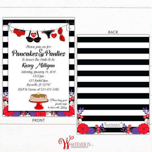 Pancakes and Panties Bridal Shower Lingerie Invitation | Red & Purple Lingerie Bridal Shower | Pancakes Bridal Shower | Brunch Bridal Shower
