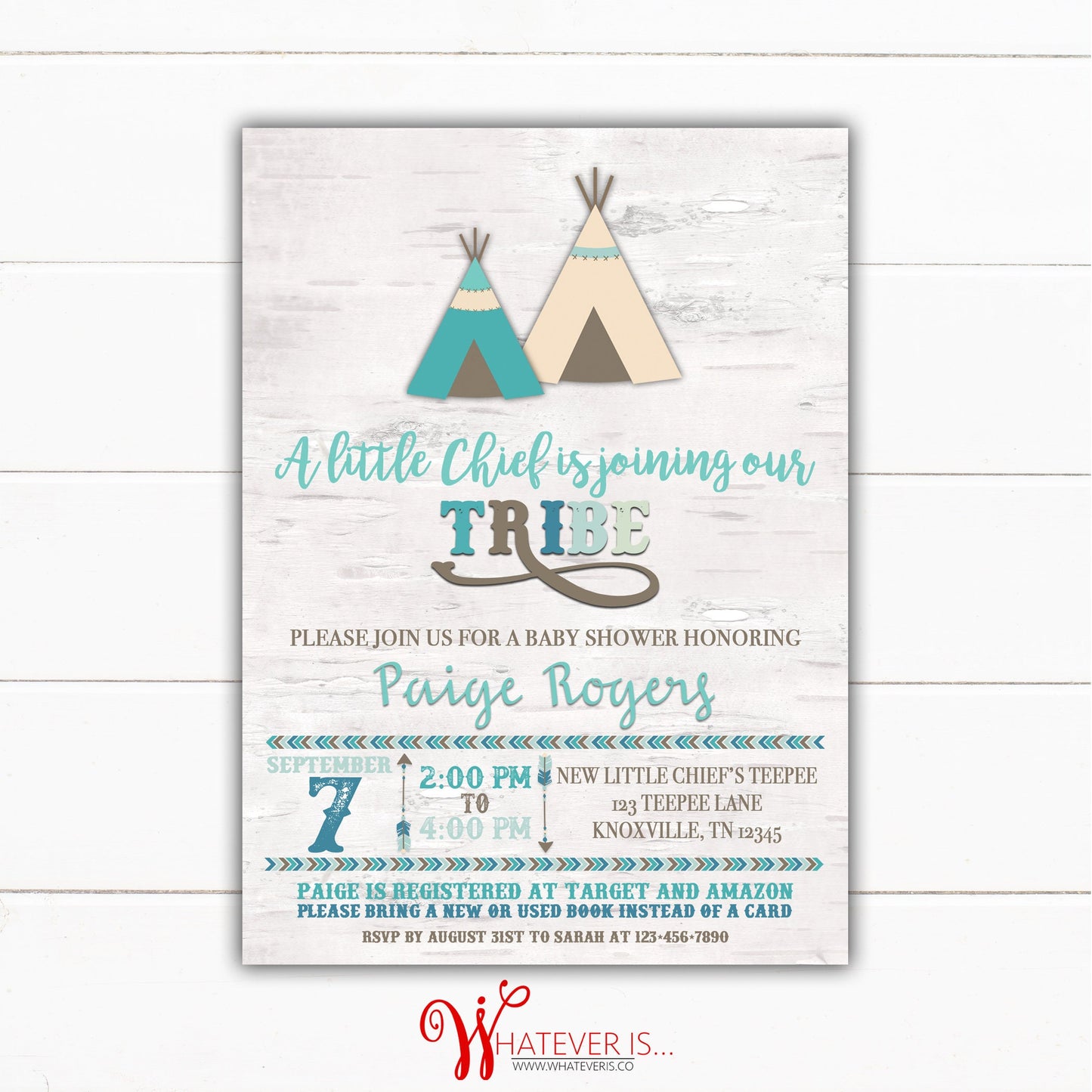 Tribal Teepee Baby Shower Printable Invitation