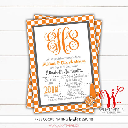 Orange and White Cheerleading Baby Shower Invitation