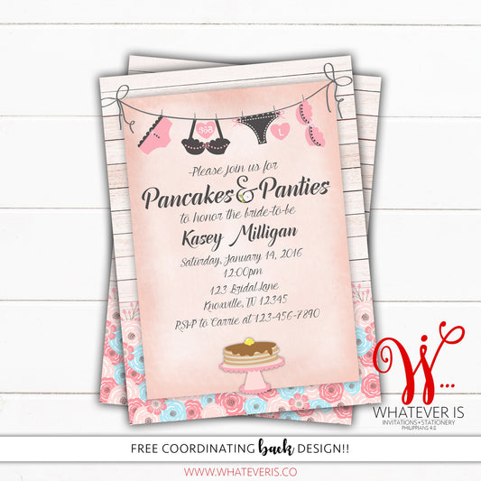 Pancakes and Panties Bridal Shower Lingerie Invitation | Pink Lingerie Bridal Shower | Pancakes Bridal Shower | Brunch Bridal Shower | Print